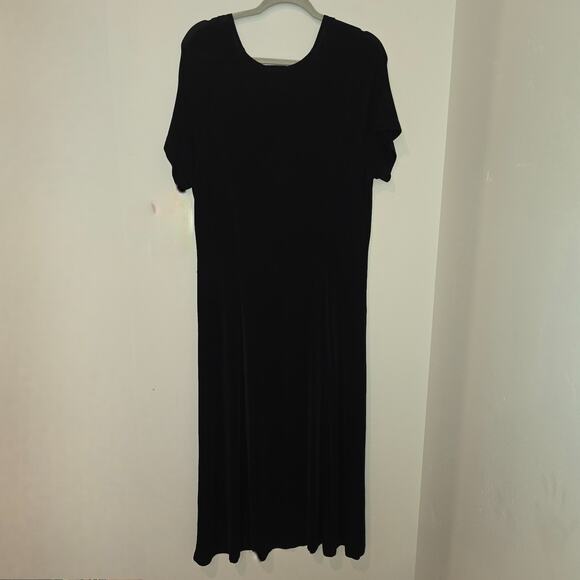 Vintage Coldwater Creek Maxi Dress Size L Black Short Sleeeve Travel Knit Slink - Picture 5 of 7